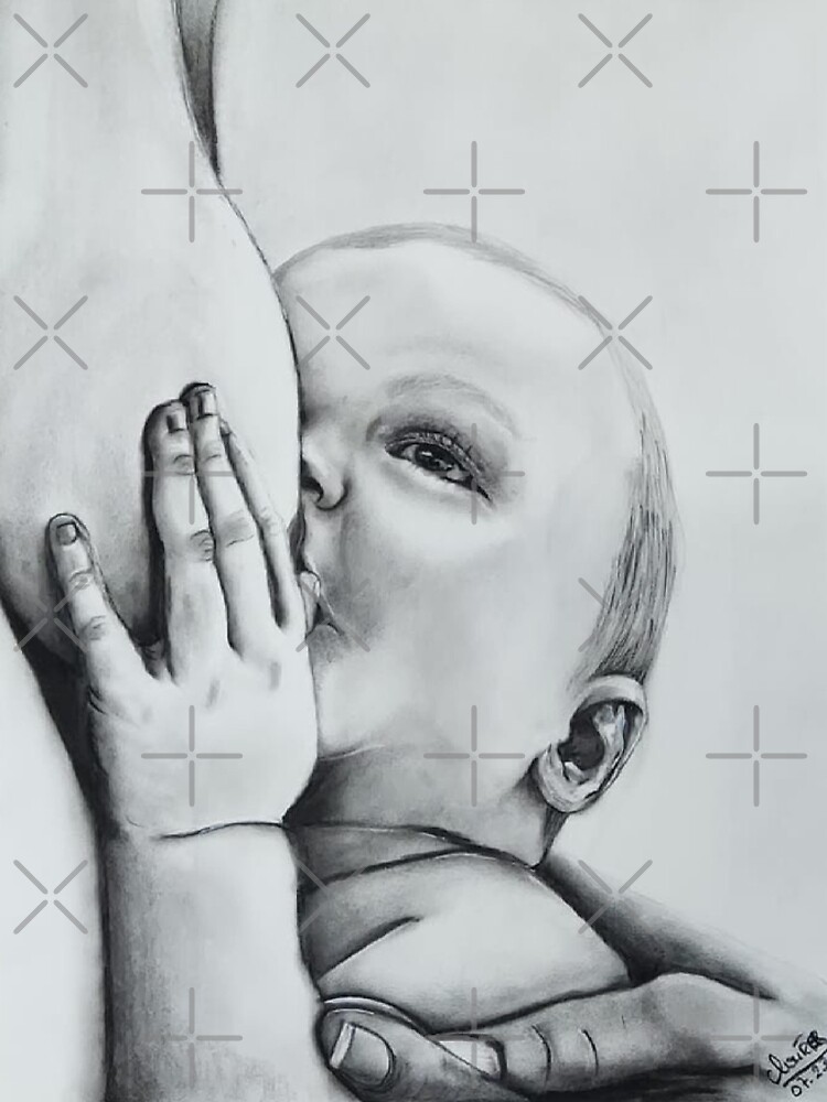 Carte de vœux avec l'œuvre « portrait réaliste noir et blanc d'une maman  qui allaite son bébé amour maternel » de l'artiste claireb69