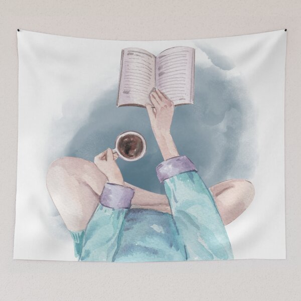 Item preview, A girl holding a cup of coffee while reading a book designed and sold by drsaver.