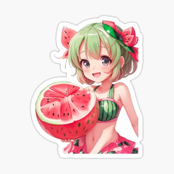 Anime girl is lying on a watermelon - desktop wallpapers