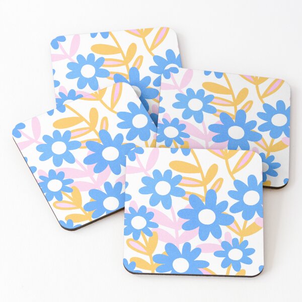 Item preview, Daisies in Bloom 2. Cobalt Blue, Pink, Yellow on white designed and sold by Dominiquevari.