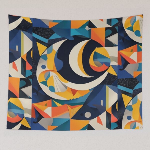 Item preview, Cubist Crescent Luminescence - Geometric Nightfall in Artistic Harmony designed and sold by Freak-Scene.