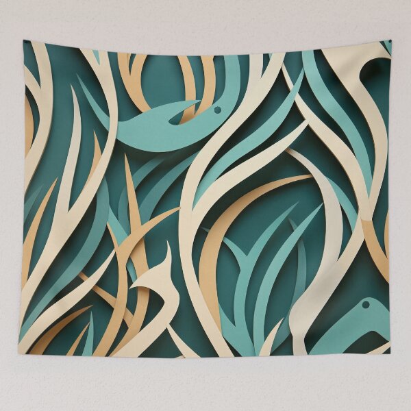 Item preview, AI Art Nouveau: Multilayered Oceanscape in Turquoise and Beige designed and sold by midmonty.