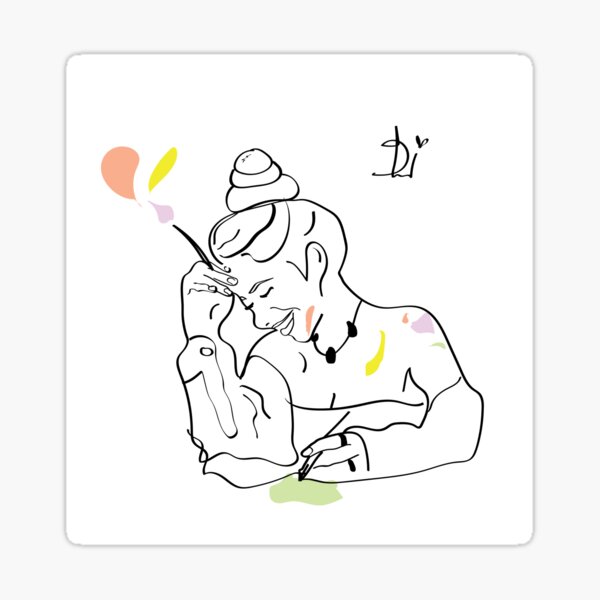 Minimalist line art draw of artist girl Sticker