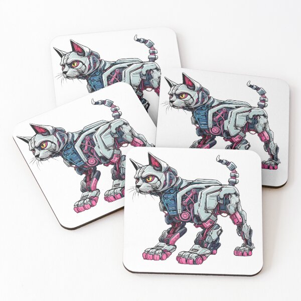 Item preview, Cyberpunk Robot Cat in Neon Colors designed and sold by SchorlCraft.