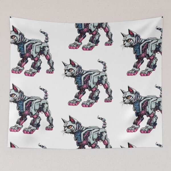 Item preview, Cyberpunk Robot Cat in Neon Colors designed and sold by SchorlCraft.