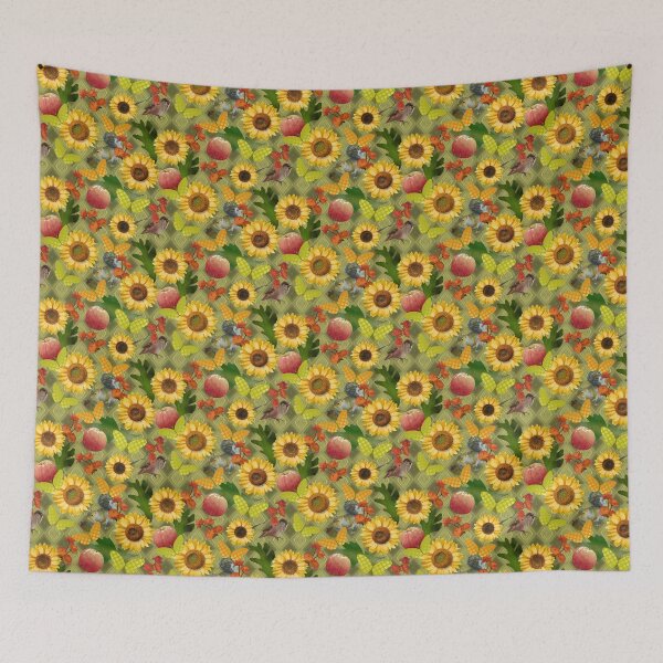 Item preview, Harvest Sunflowers on Soft Green Diamonds Half-Drop Repeat 5748 designed and sold by Art in My Loft.