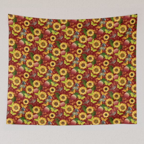 Item preview, Harvest Sunflowers on Red Half-Drop Repeat 5748 designed and sold by Art in My Loft.