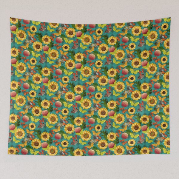 Item preview, Harvest Sunflowers on Teal Diamonds Half-Drop Repeat 5748 designed and sold by Art in My Loft.