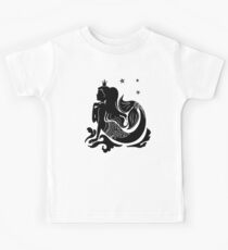 Silhouette mermaid sitting on the waves. Isolated figure of girl from fairytale Kids Tee