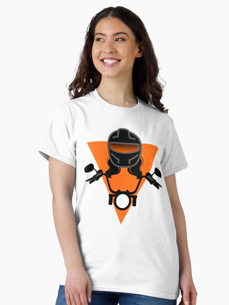 Thumbnail 1 of 7, Classic T-Shirt, Minimal Lady Biker Solo designed and sold by BIKENSOUL.