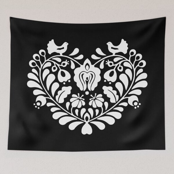 Item preview, Kalocsai folk art flowers in heart pattern White designed and sold by Kormix.