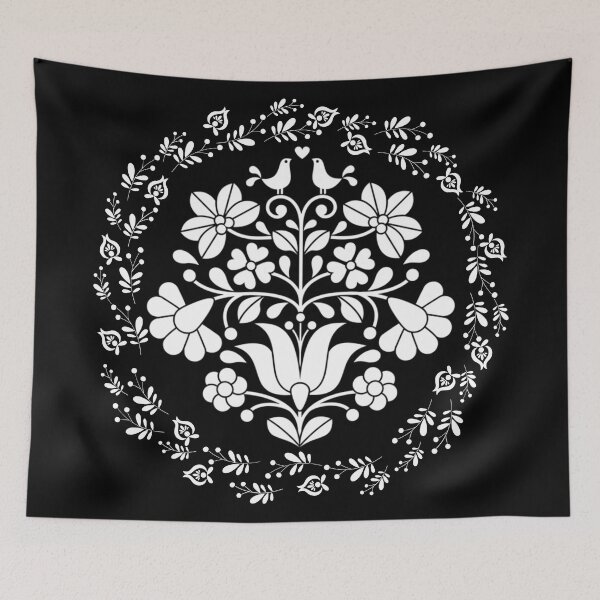 Item preview, Kalocsai folk art flowers in circle pattern White designed and sold by Kormix.