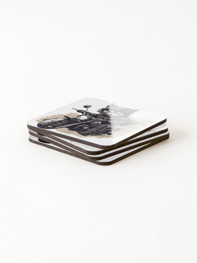 Thumbnail 4 of 5, Coasters (Set of 4), Cat Rider designed and sold by PatternDesignh.