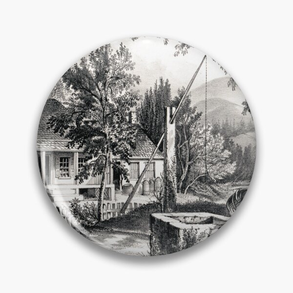 Item preview, STK501761A-Rural scene of a man drinking from a water well at an old farmhouse. designed and sold by StocktrekImages.