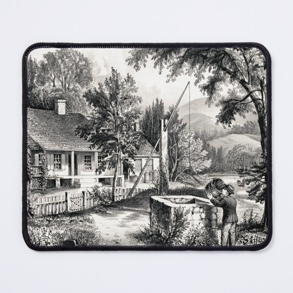 Item preview, STK501761A-Rural scene of a man drinking from a water well at an old farmhouse. designed and sold by StocktrekImages.