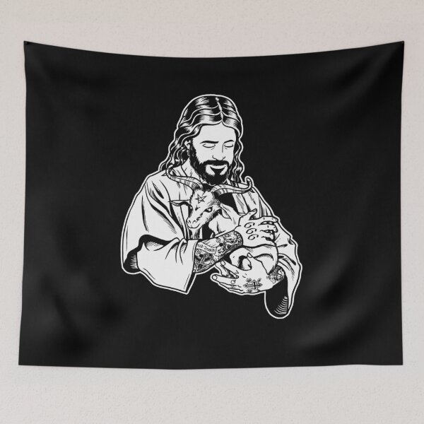 Item preview, Blackcraft Antichrist Jesus Loves Satan Baphomet goat Atheist  	 designed and sold by kyzocdmzpy35.