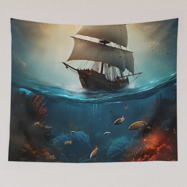 Item preview, Ship and underwater life designed and sold by Art by Lilia.