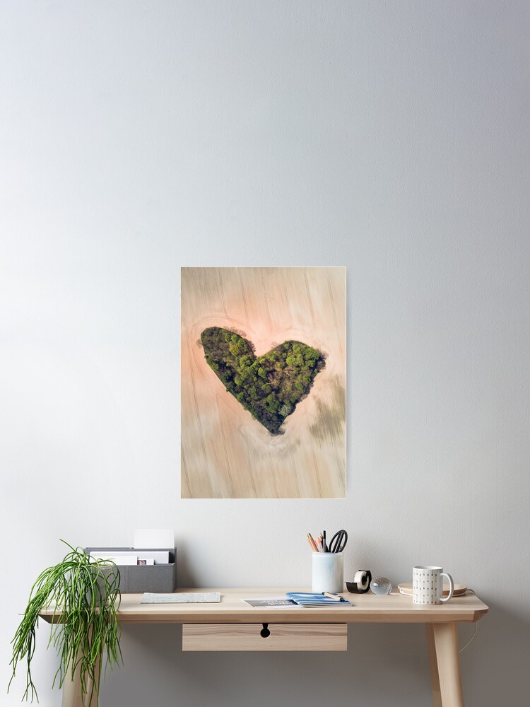 Thumbnail 2 of 3, Poster, Heart-shaped green grove among a field of grain designed and sold by picdab-com.
