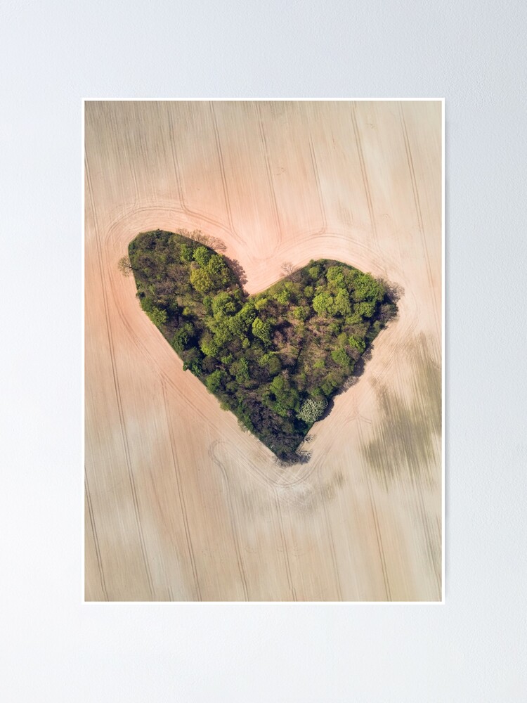 Thumbnail 1 of 3, Poster, Heart-shaped green grove among a field of grain designed and sold by picdab-com.
