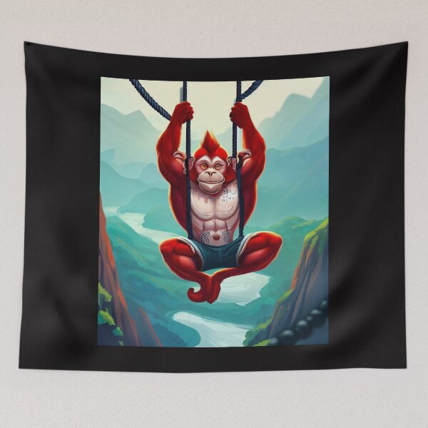 Item preview, Crimson Monkey's Leap: Red Primate Bungee Jumps in Majestic Valley designed and sold by GlotteSuocks.