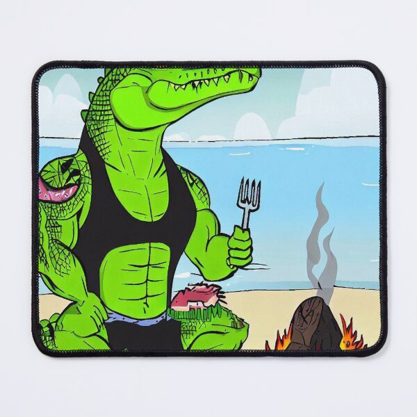 Item preview, Calm Shore Feasting: Tattooed Alligator Barbecues Peacefully by the Sea designed and sold by FinchVanullam.
