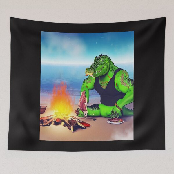 Item preview, Serenity and Smoke: Tattooed Alligator Cooks Meat by the Quiet Seashore designed and sold by FinchVanullam.