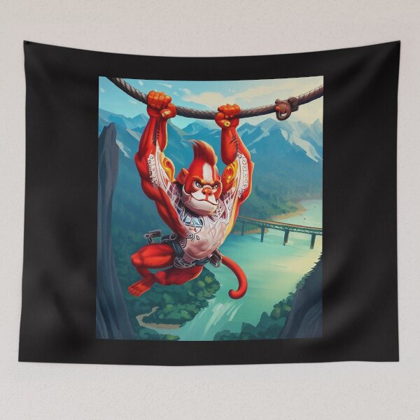 Item preview, Valley Bungee Adventure: Red Monkey's Daring Jump Amidst Grandeur designed and sold by GlotteSuocks.