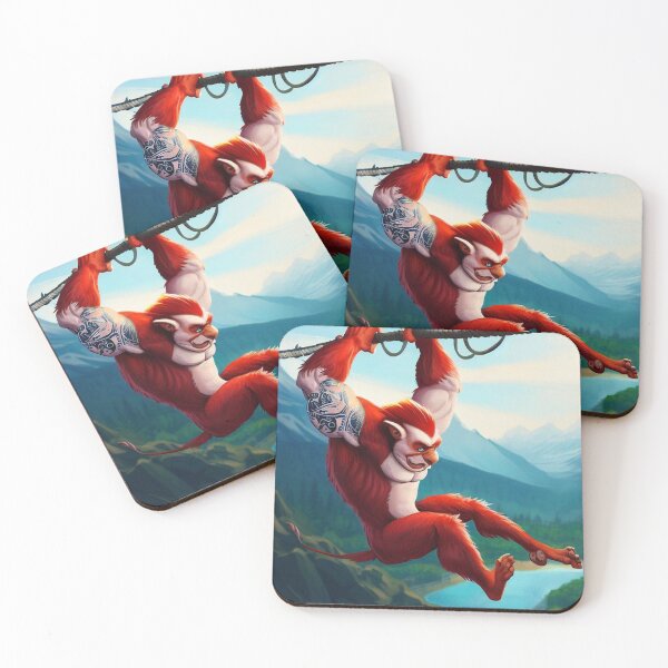 Item preview, Suspended Excitement: Red Monkey's Bungee Jumping Amidst Epic Valley Landscape designed and sold by GlotteSuocks.