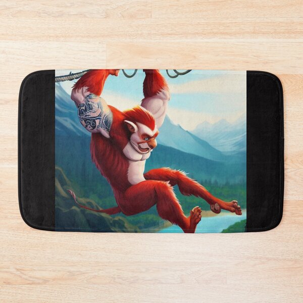 Item preview, Suspended Excitement: Red Monkey's Bungee Jumping Amidst Epic Valley Landscape designed and sold by GlotteSuocks.