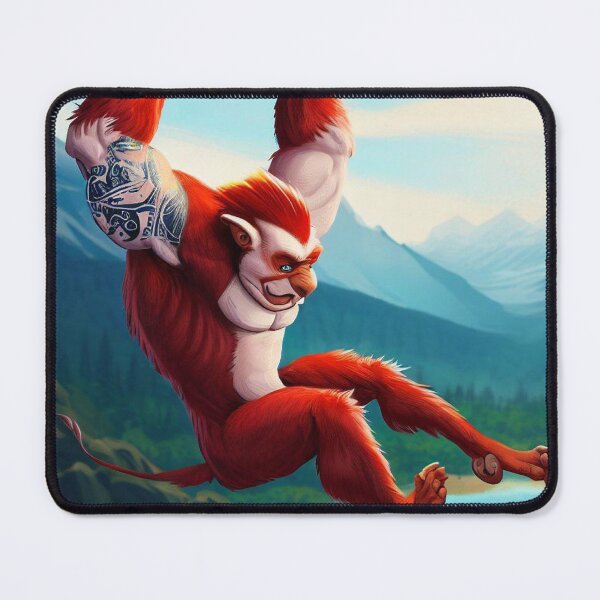 Item preview, Suspended Excitement: Red Monkey's Bungee Jumping Amidst Epic Valley Landscape designed and sold by GlotteSuocks.