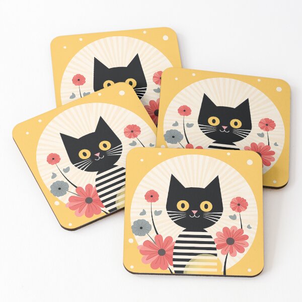 Item preview, Harmony in Feline and Floral: A Light Black and Yellow Palette designed and sold by PaintbrushPlace.