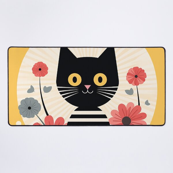 Item preview, Harmony in Feline and Floral: A Light Black and Yellow Palette designed and sold by PaintbrushPlace.