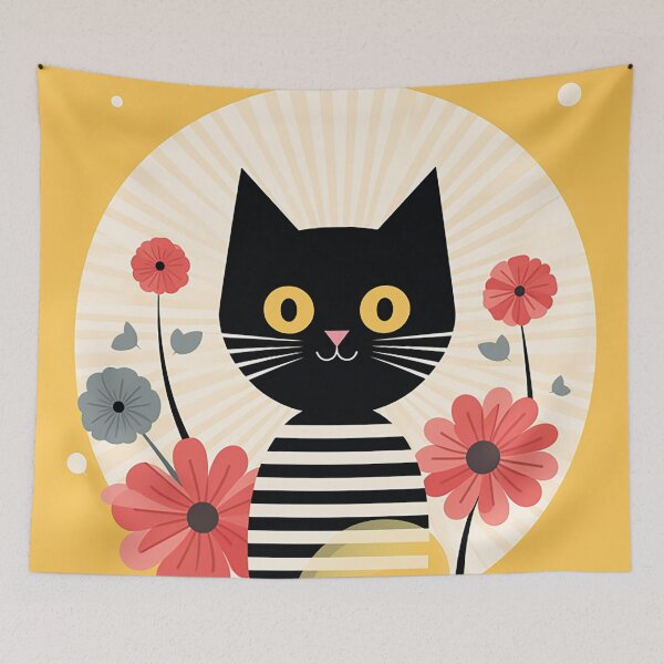 Item preview, Harmony in Feline and Floral: A Light Black and Yellow Palette designed and sold by PaintbrushPlace.