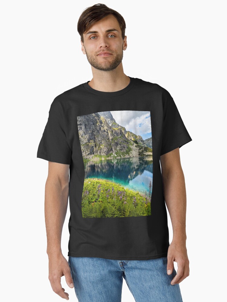 Thumbnail 1 of 7, Classic T-Shirt, Mountains landscape flowers and lake designed and sold by picdab-com.