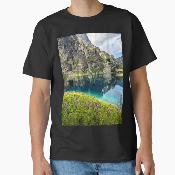 Mountains landscape flowers and lake Classic T-Shirt