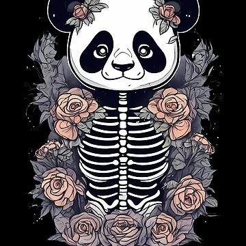 "Enigmatic Panda Skeleton among Intriguing Flowers" Sticker for Sale by