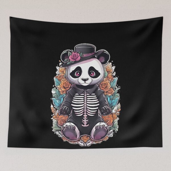 Item preview, Whimsical Panda Skeleton in a Dark Floral Landscape designed and sold by Mechanical-Artt.
