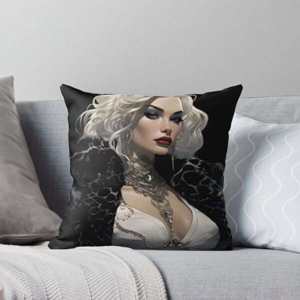 Item preview, Cartoon of a woman with long white hair in the style of Cruella de Vil designed and sold by AI-Only Creations.