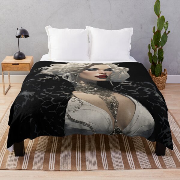 Item preview, Cartoon of a woman with long white hair in the style of Cruella de Vil designed and sold by AI-Only Creations.