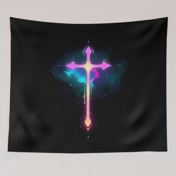 Aperçu de l'œuvre Croix néon lumineuse de couleur arc-en-ciel créée et vendue par Becooldesing.