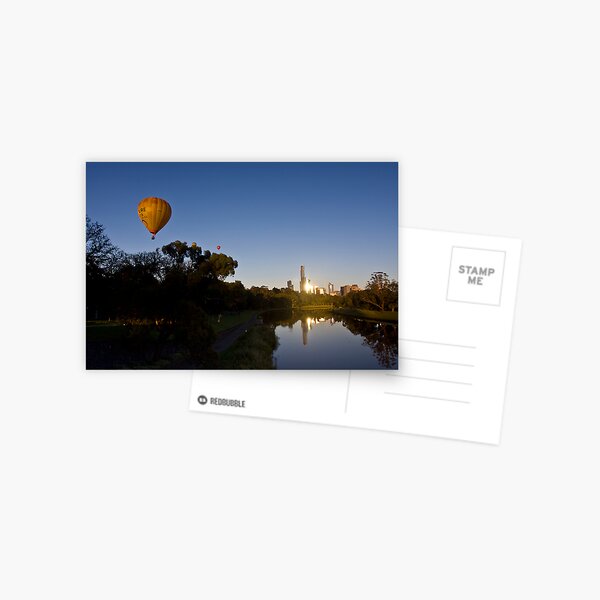 Melbourne skyline at dawn punctuated by balloons Postcard