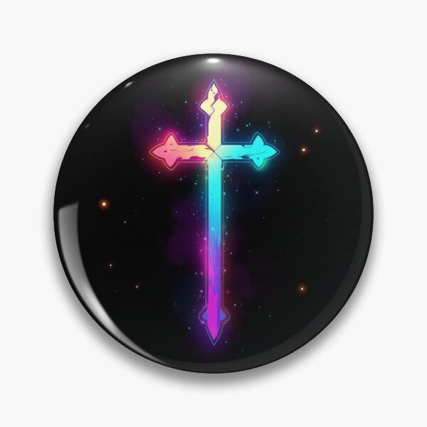 Aperçu de l'œuvre Croix néon lumineuse de couleur arc-en-ciel endommagée créée et vendue par Becooldesing.