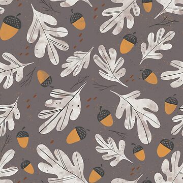 Artwork thumbnail, Vintage acorns and oak leaves pattern on dark background by GabiToma