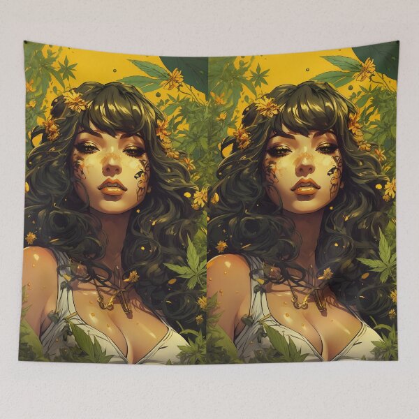 Item preview, A Whimsical Hippie Fairy Woman in a Weed Forest designed and sold by wojysmokes.