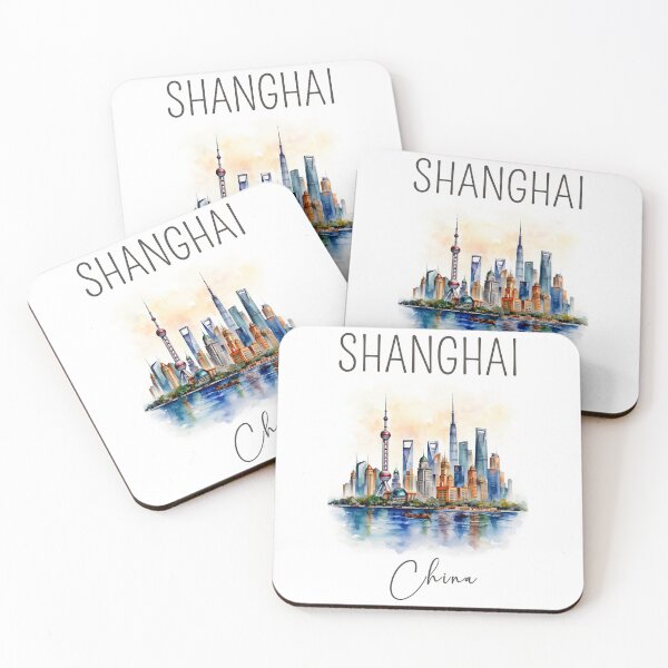 Artikelvorschau, Ein Aquarelldesign der Skyline von Shanghai - China entworfen und verkauft von Sketch-Shack.