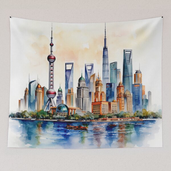 Item preview, A Watercolor Design of Shanghai Skyline - China designed and sold by Sketch-Shack.
