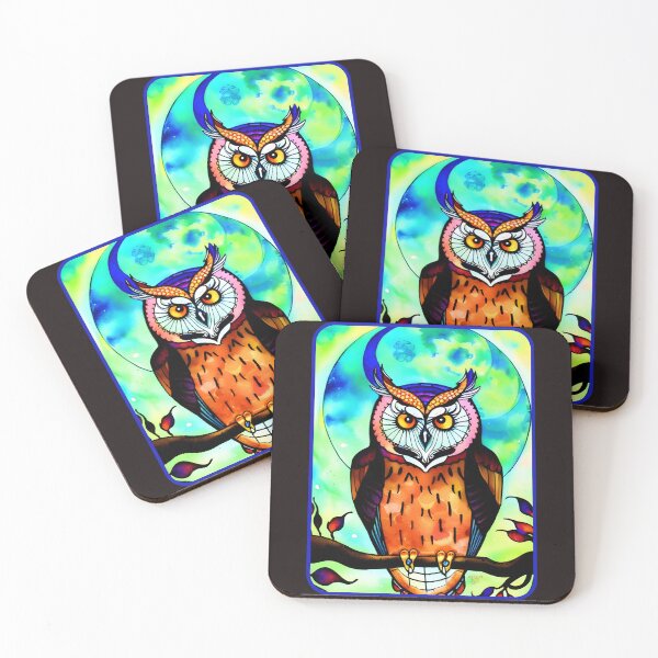 Item preview, Watercolor Owl with Blue Moon designed and sold by DesignsBuyGem.