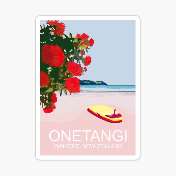 Onetangi Beech Waiheke New Zealand Travel Poster Sticker