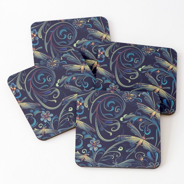 Item preview, Art nouveau dragonflies on dark blue designed and sold by ArtNouveauLou.