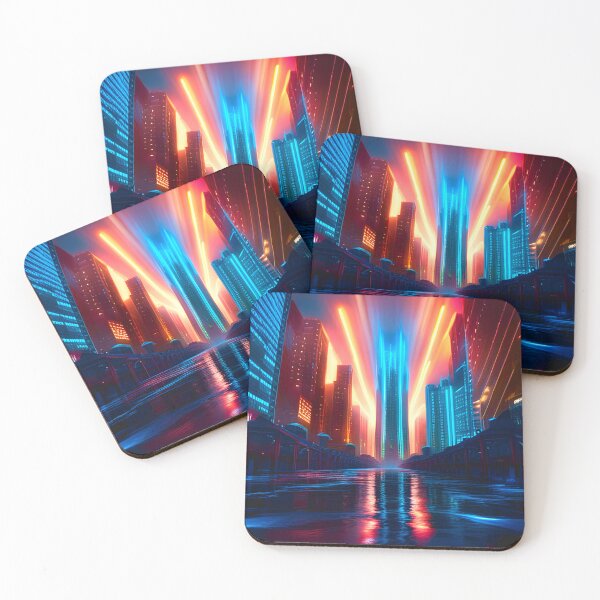 Item preview, Ribbons Of Neon Fire Across A Cyber City designed and sold by Ink Art Design.